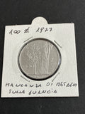 100 lire 1977 Errore di Conio per Mancanza di Metallo sulla Guancia al Dritto