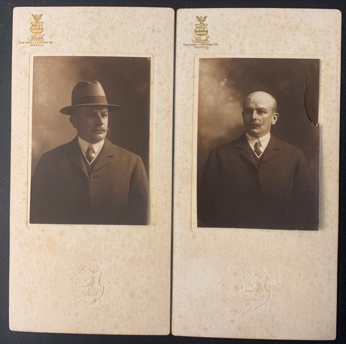Lotto 2 Antiche Fotografie Ritratti Uomini Studio Pach Mexico D'Epoca