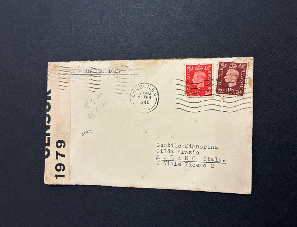 Lettera Storia Postale 1940 da Londra a Milano - Censura Inglese P.C.66 Intero Testo