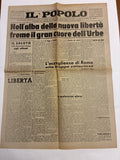 Quotidiano ORIGINALE 5 Giugno 1944 Il Popolo ECCEZIONALE INTROVABILE Liberazione Roma Fronte Unico COMPLETO
