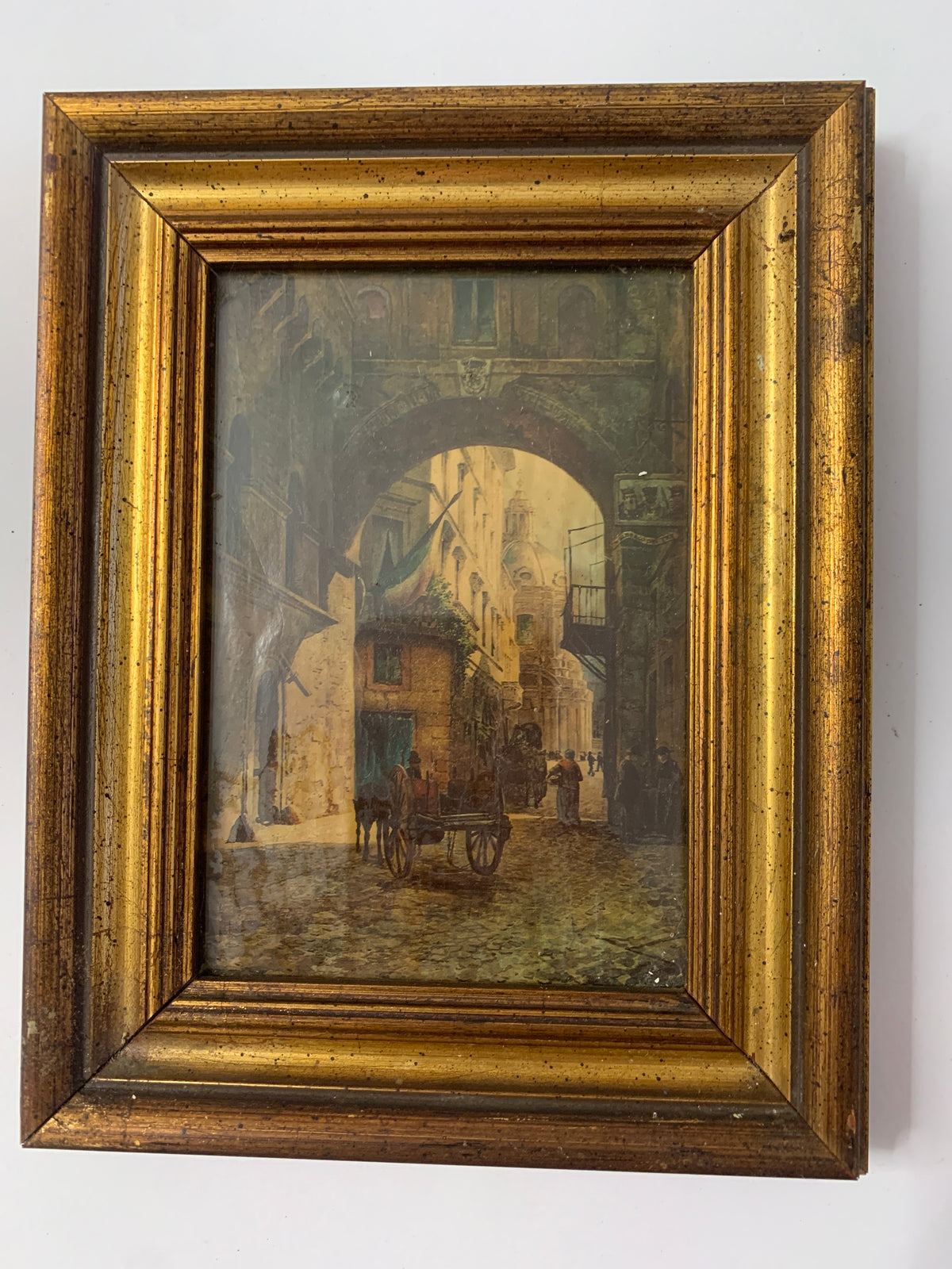 Quadro Roma Sparita Ettore Roesler Franz "Arco di S. Marco" con Cornice Dorata Vintage