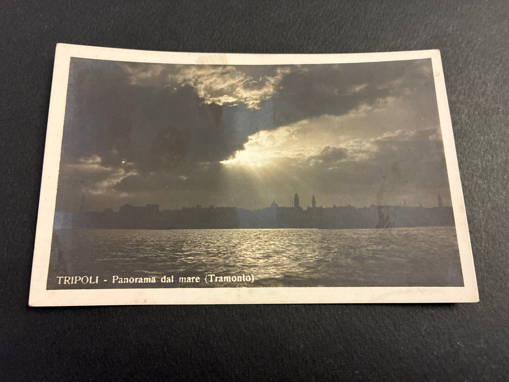 Cartolina Coloniale Libia Tripoli - Panorama dal Mare al Tramonto - Foto G. Pucci Ed. A. Traldi Milano Non Viaggiata