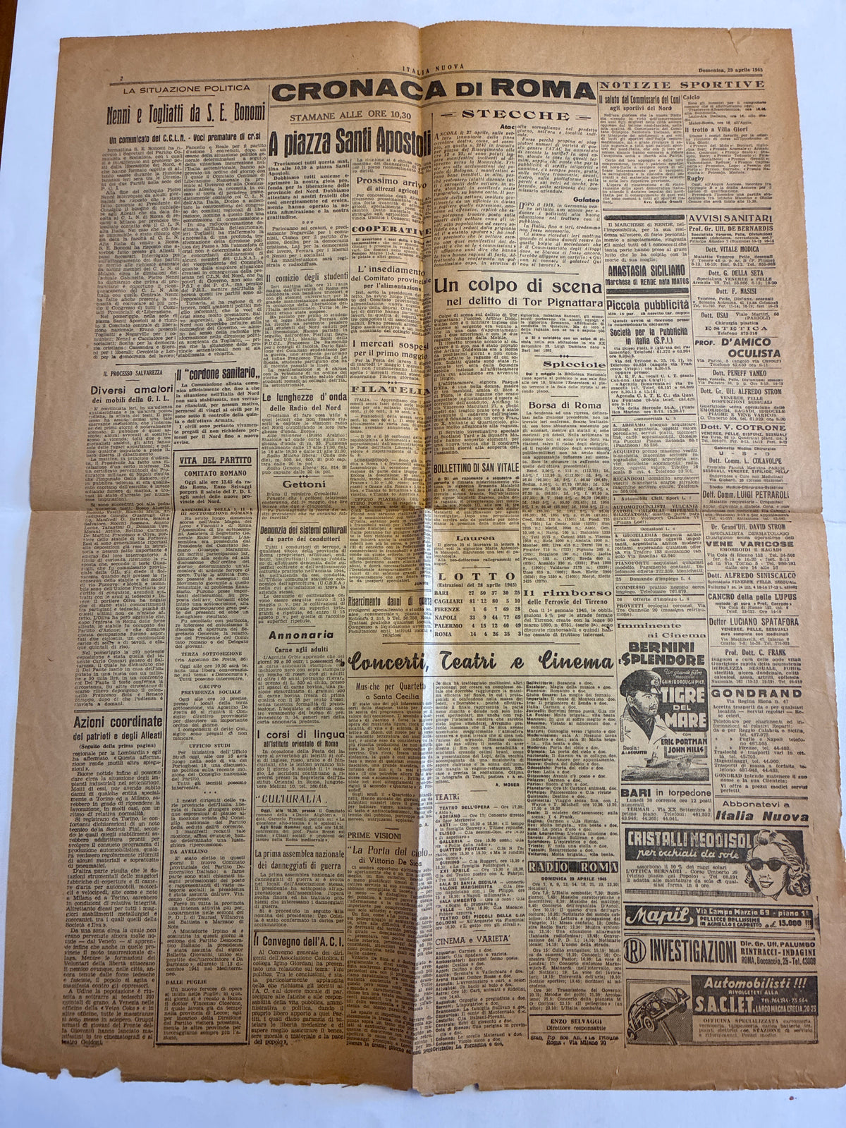 Raro Quotidiano Originale Italia Nuova 29 Aprile 1945 - Edizione Completa Roma - La Germania si è Arresa