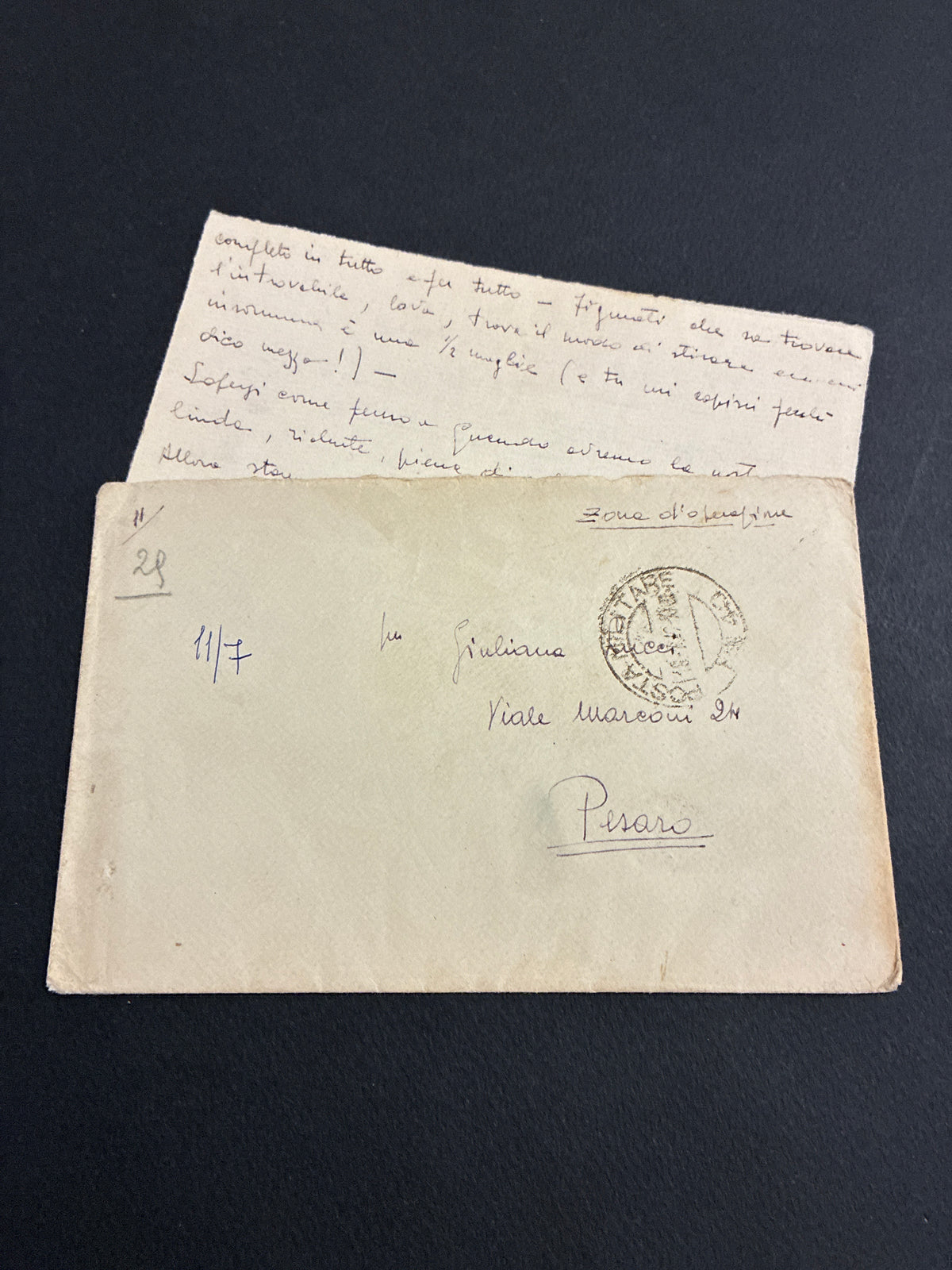 1942, Posta Militare 40: Giorno della Presa di Alessandria d'Egitto, Busta Spedita dalla Divisione "Cacciatori delle Alpi" nei Balcani per Pesaro