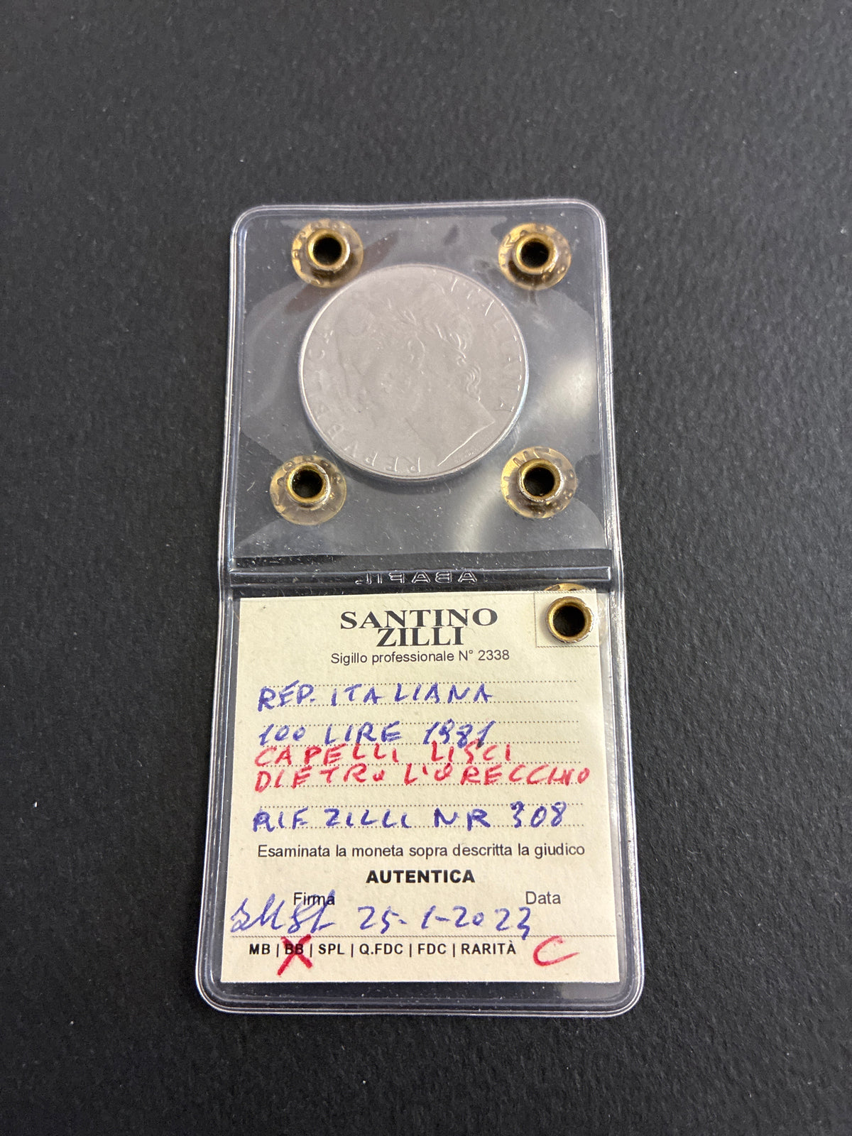 100 Lire 1981 "Minerva" Errore Capelli Lisci Dietro l'Orecchio in Perizia BB