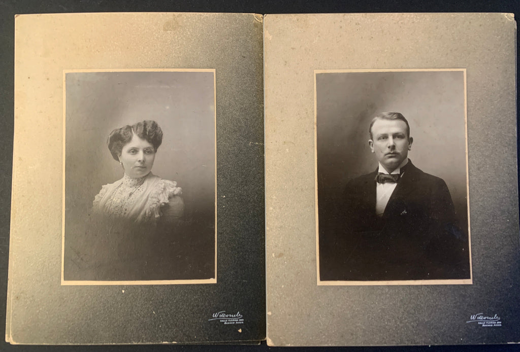 Lotto 2 Antiche Fotografie Ritratti Uomo Donna Studio Witcomb Buenos Aires D'Epoca