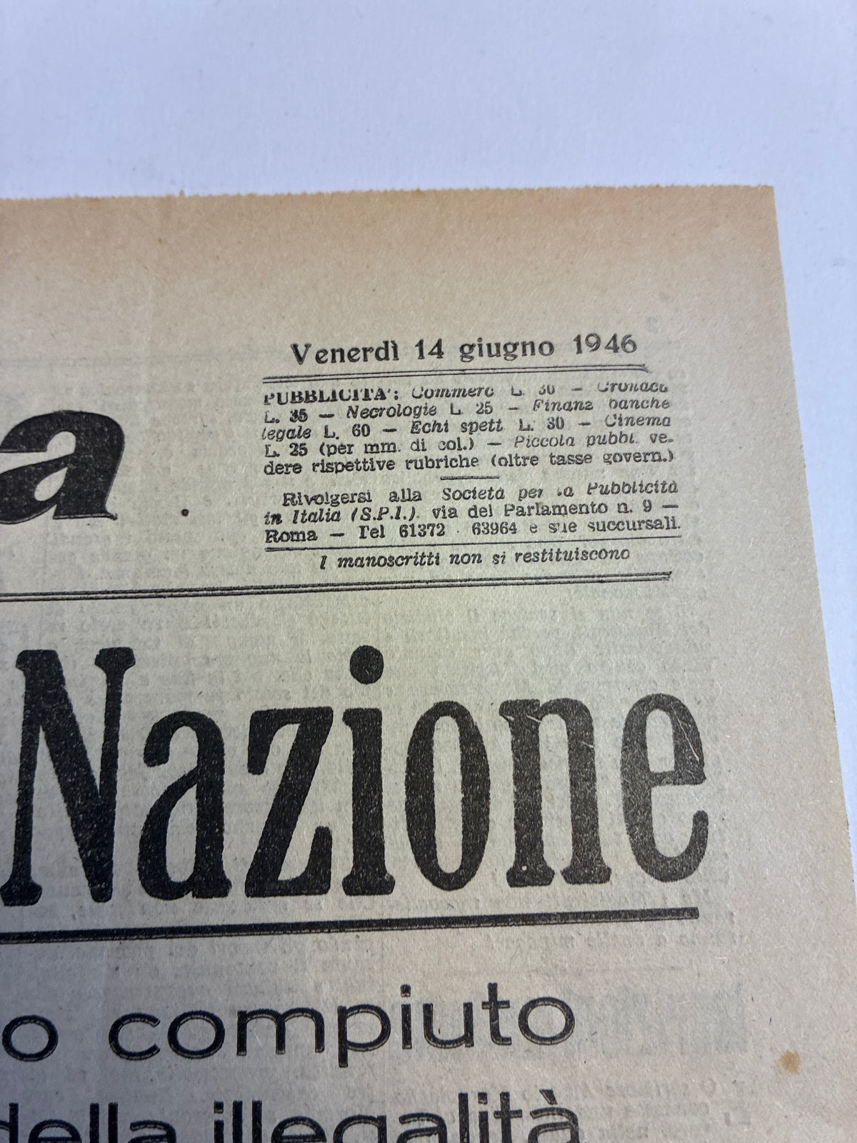 GIORNALE ORIGINALE 14 Giugno 1946 Italia Nuova - ULTIMO PROCLAMA RE UMBERTO II ESILIO Eccellente Stato