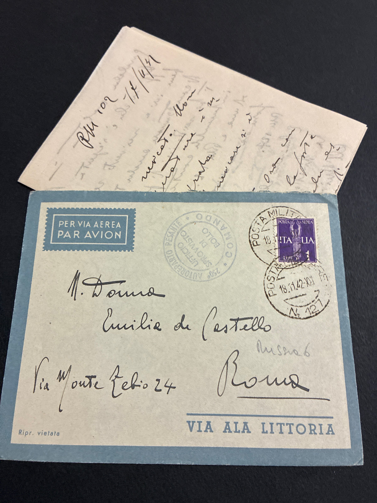 Posta militare dall'ARMIR: lettera del 17 novembre 1942, due giorni prima della grande controffensiva sovietica