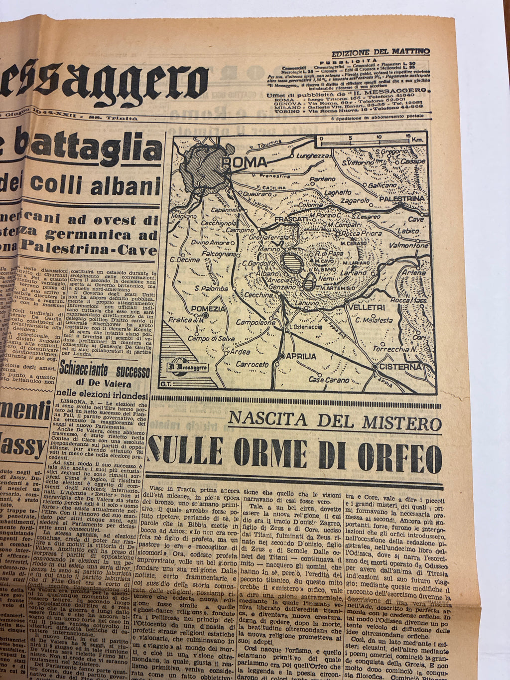 Quotidiano ORIGINALE 4 Giugno 1944 Il Messaggero Liberazione di Roma Mappa COMPLETO