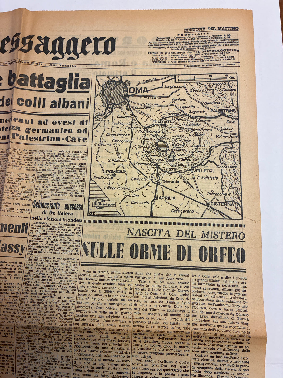 Quotidiano ORIGINALE 4 Giugno 1944 Il Messaggero Liberazione di Roma Mappa COMPLETO