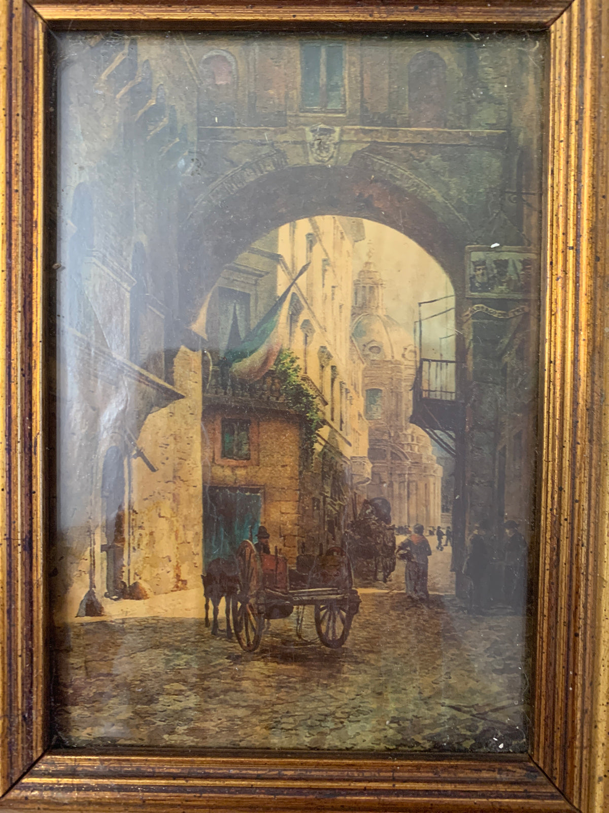 Quadro Roma Sparita Ettore Roesler Franz "Arco di S. Marco" con Cornice Dorata Vintage