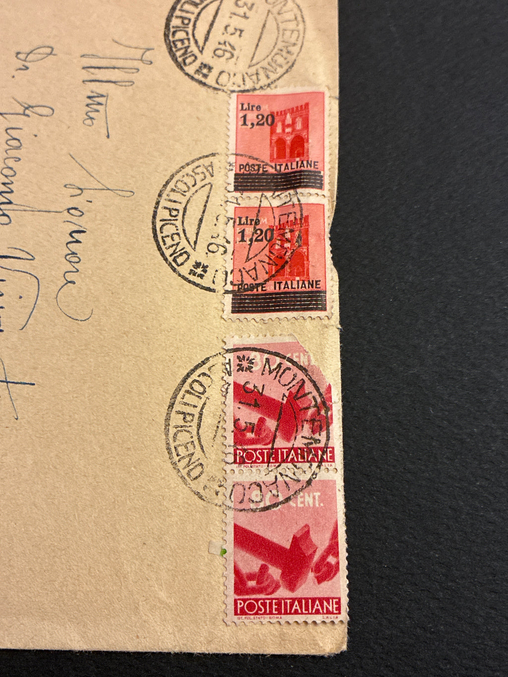 Busta Storia Postale Re Di Maggio Umberto II Timbro Montemonaco Ascoli Piceno 31 Maggio 1946 Affrancatura Quadrupla Mista Monumenti Distrutti Sbarrati E Democratica Tariffa 4 Lire Per Sondalo Da Collezione