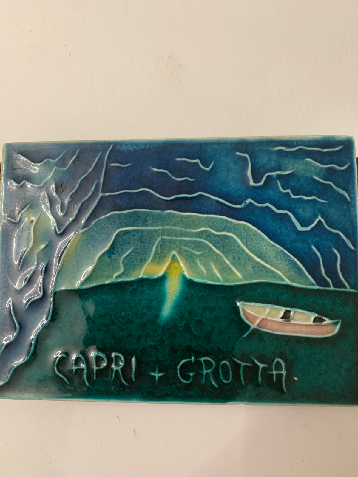 Portafiammiferi Vintage in Ceramica Souvenir Capri "Grotta Azzurra"