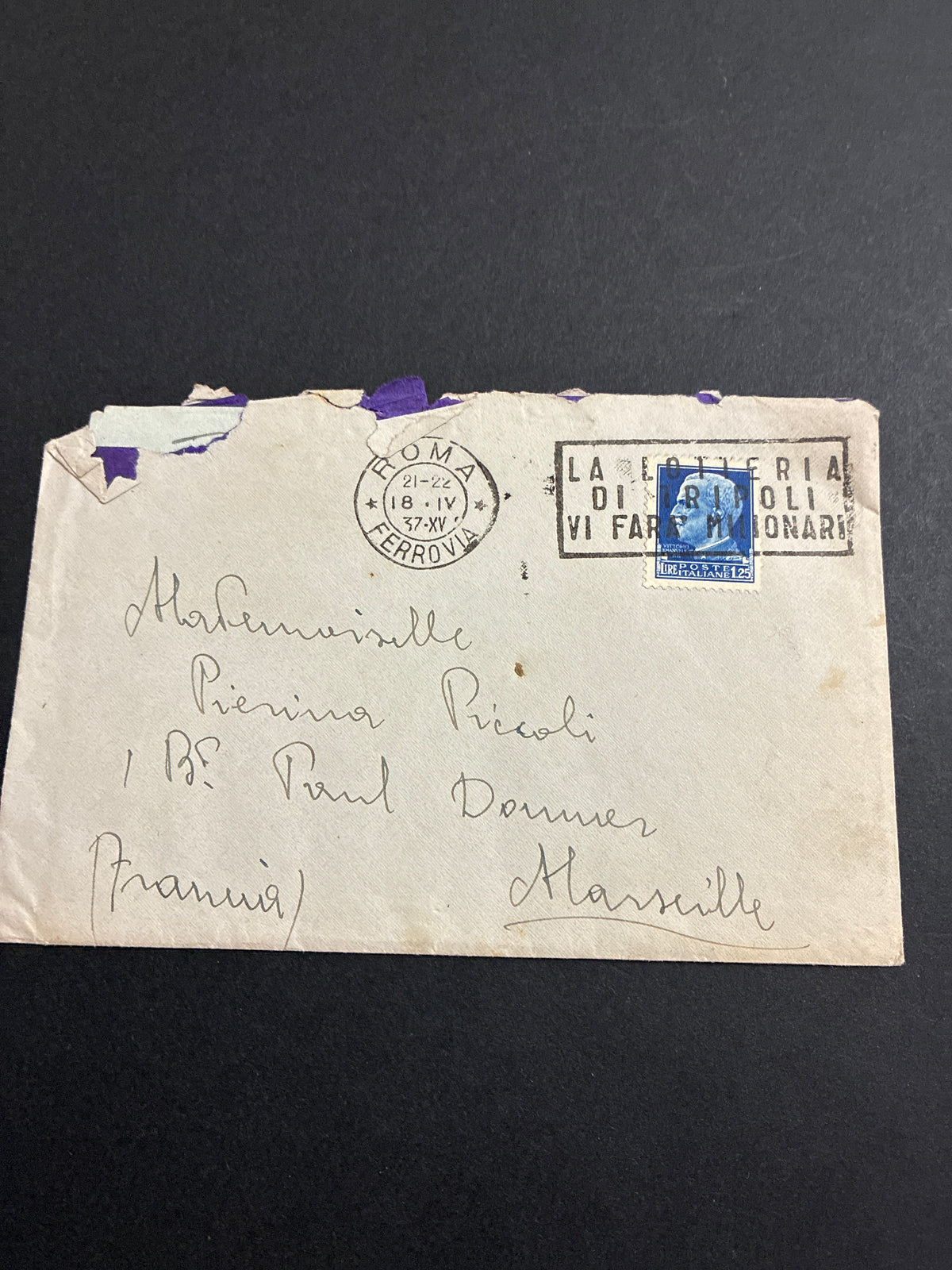 Regno - Lettera per l'estero viaggiata il 18/4/37