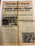 Quotidiano Storico Gazzetta del Popolo 30 Settembre 1938 Accordo Monaco Fascismo Mussolini