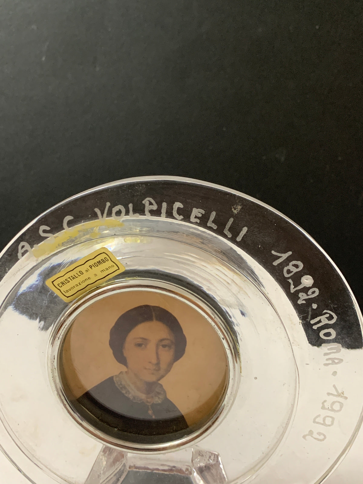 Targa / Fermacarte Commemorativo Centenario Volpicelli (1892-1992) – Cristallo e Miniatura