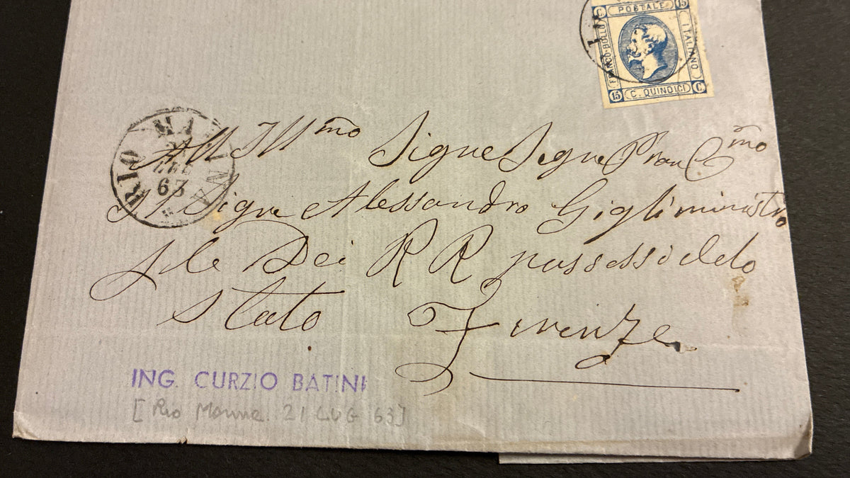 Lettera dall'Isola d'Elba a Firenze (1863) con 15 centesimi Matraire Secondo Tipo e provenienza Collezione Curzio Batini