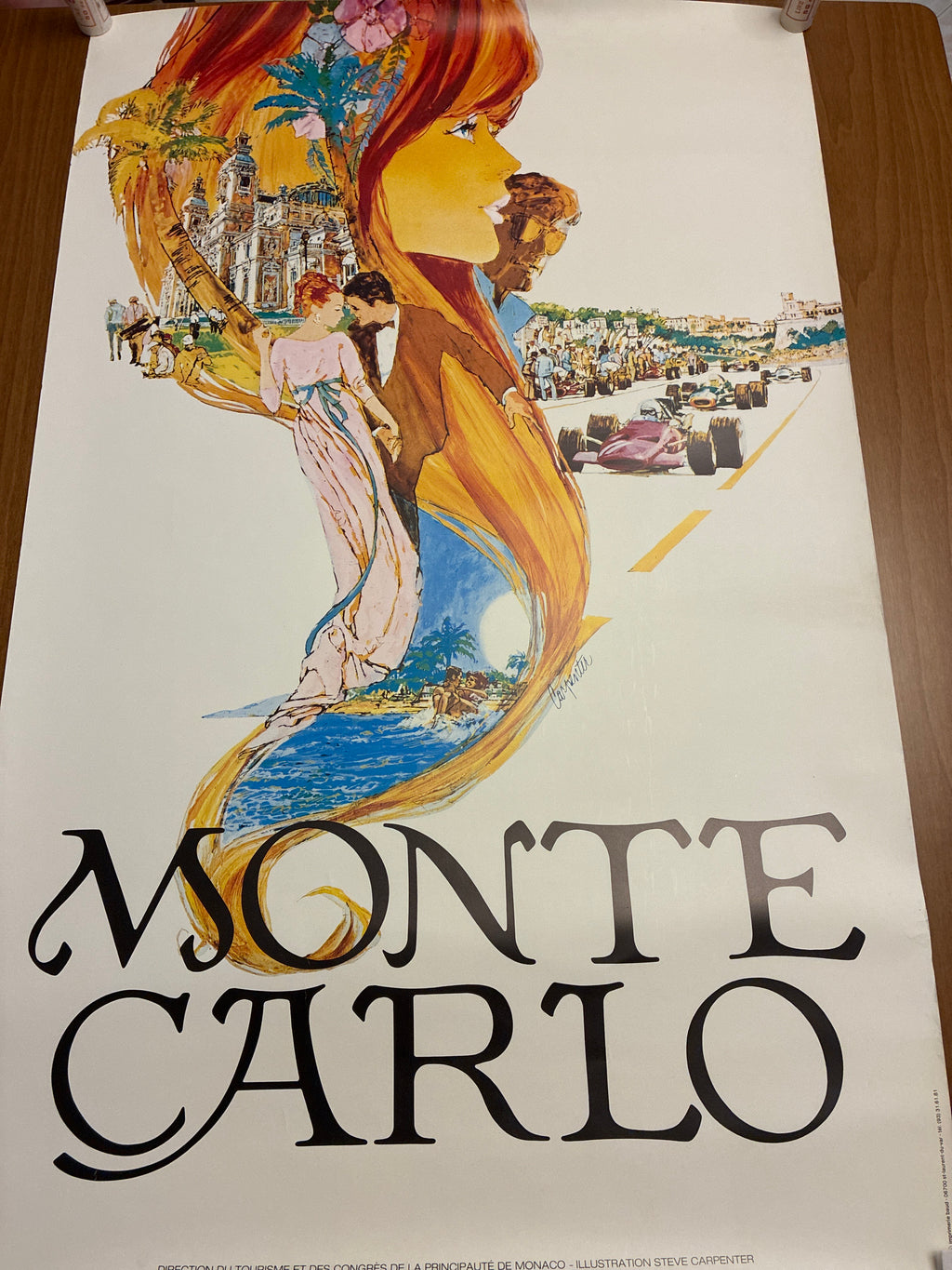 Manifesto turistico vintage "Monte-Carlo" Steve Carpenter - Edizione d'epoca Imprimerie Baud