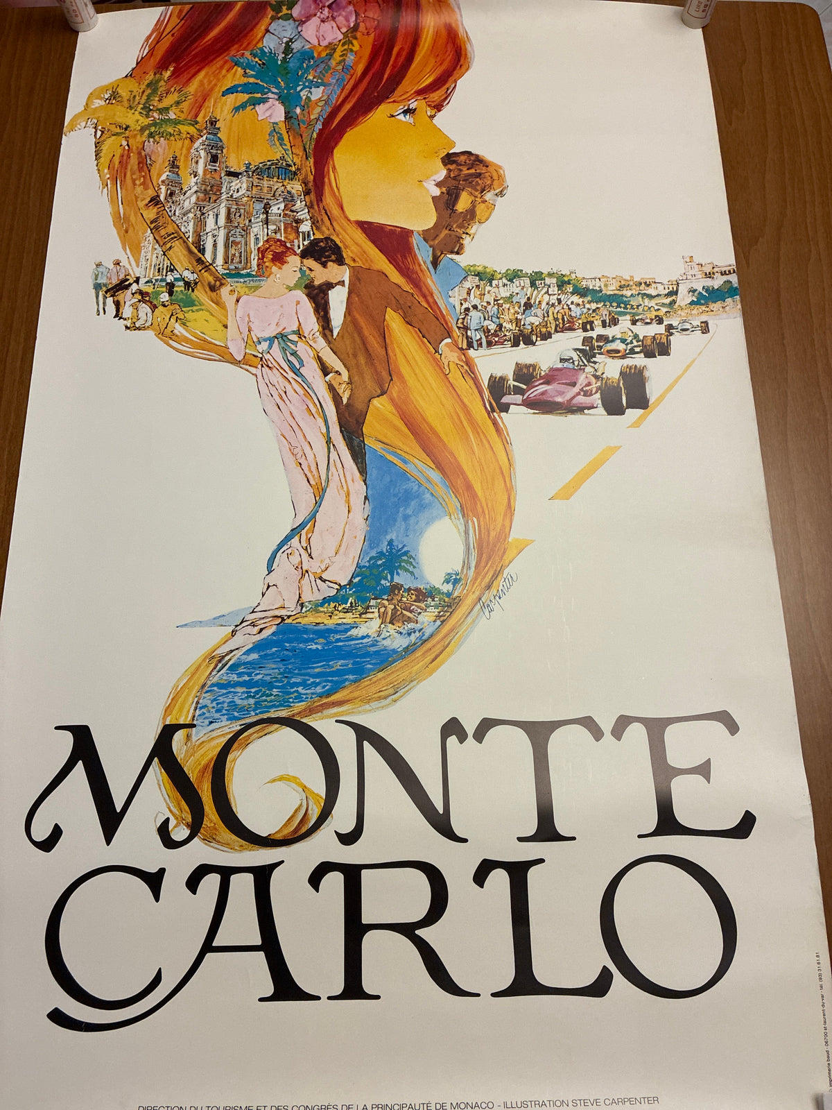 Manifesto turistico vintage "Monte-Carlo" Steve Carpenter - Edizione d'epoca Imprimerie Baud