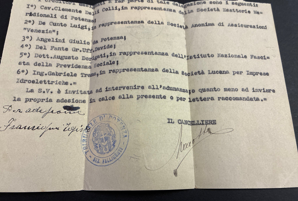 Foglio Ripiegato Raccomandata 1943 Potenza Atto Originale Tribunale Fallimenti Sigillo Fascista Coppia 35c Imperiale Storia Postale Basilicata