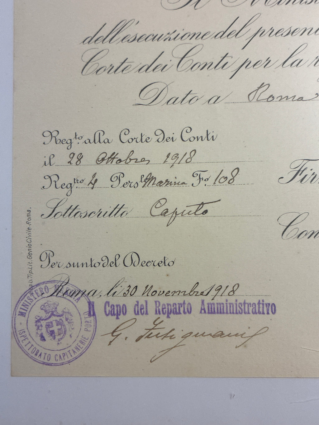 Raro Decreto Luogotenenziale 1918 Riserva Anzianità Umberto Lugli - Tomaso di Savoia - Incorniciato Grande Guerra