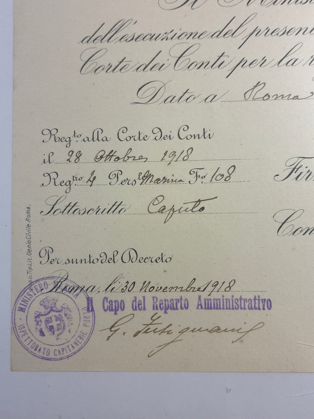 Raro Decreto Luogotenenziale 1918 Riserva Anzianità Umberto Lugli - Tomaso di Savoia - Incorniciato Grande Guerra