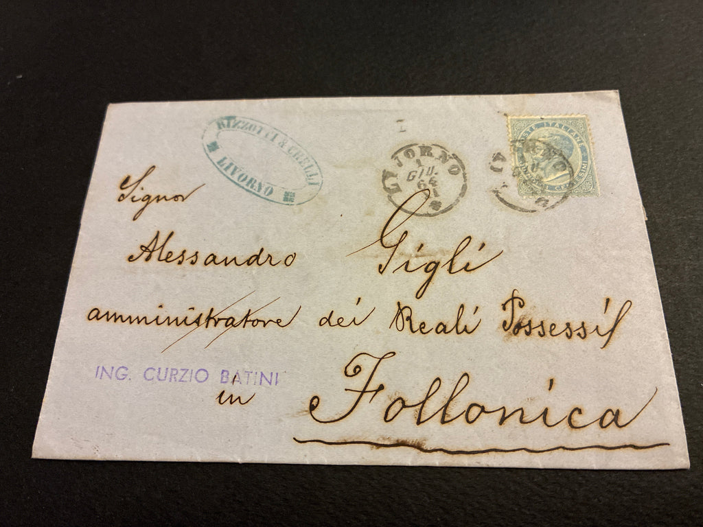 Lettera del 1864 da Livorno a Follonica con 15 Centesimi De La Rue – Ex Collezione Curzio Batini