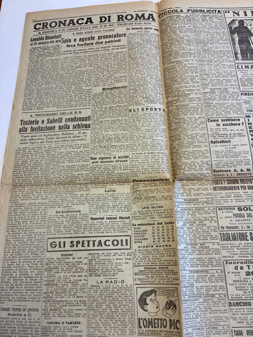 Rarissimo Quotidiano Il Momento Originale 6 Maggio 1945 {Arrivo Del CLNAI A Roma E Giallo Morte Hitler}