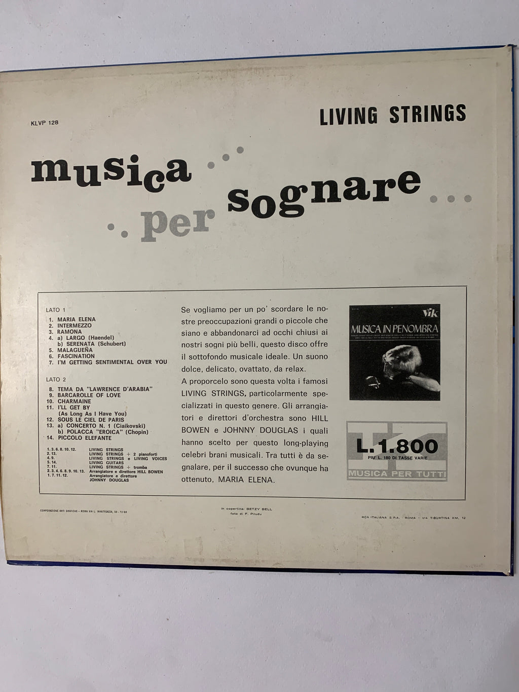 Living Strings – Musica Per Sognare (LP, Vik – KLVP 128, RCA Italiana