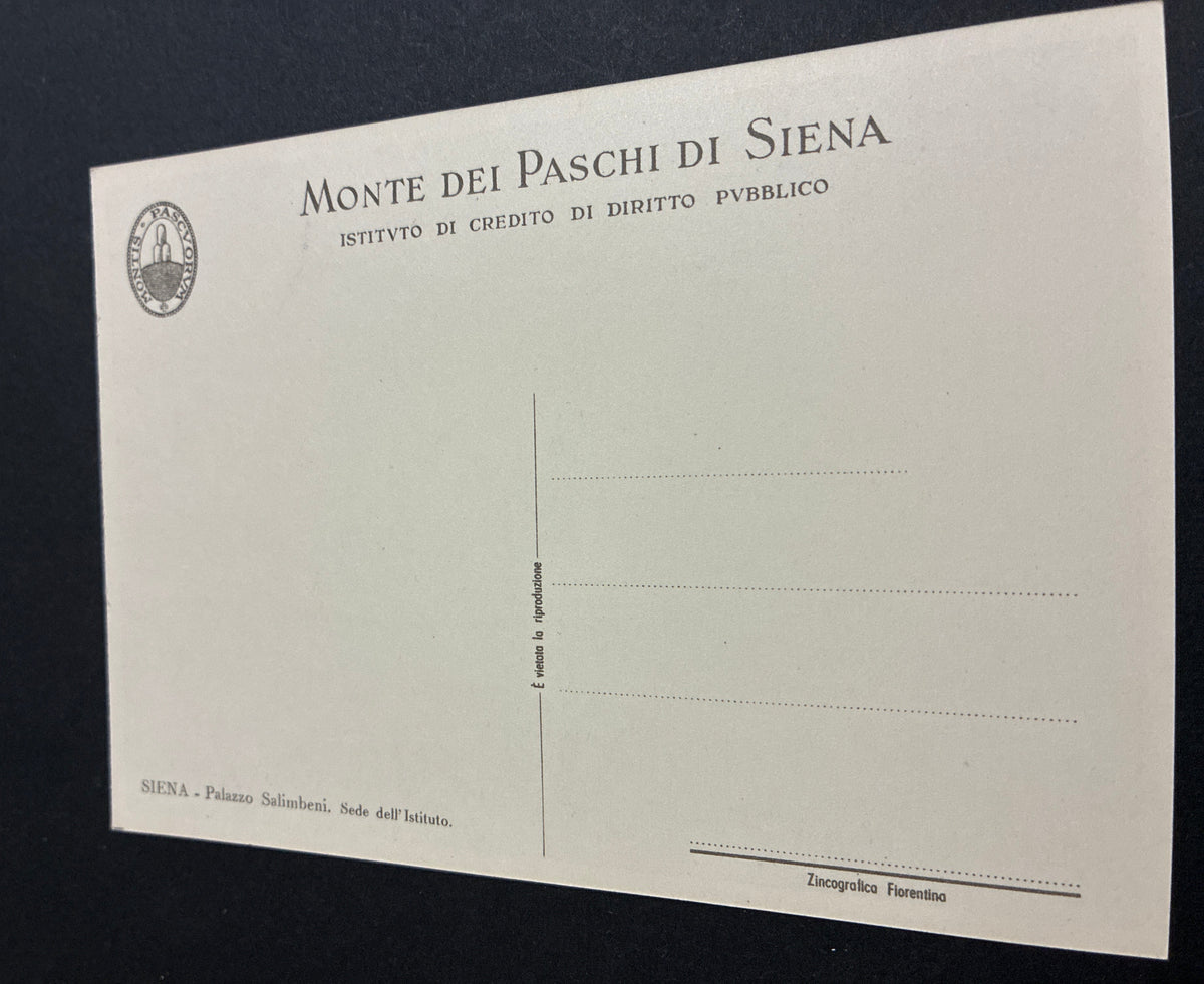 cinque cartoline d'epoca "Omaggio Monte dei Paschi di Siena" - Edizione Zincografica Fiorentina per il Trecentenario dell'Istituto del 1925