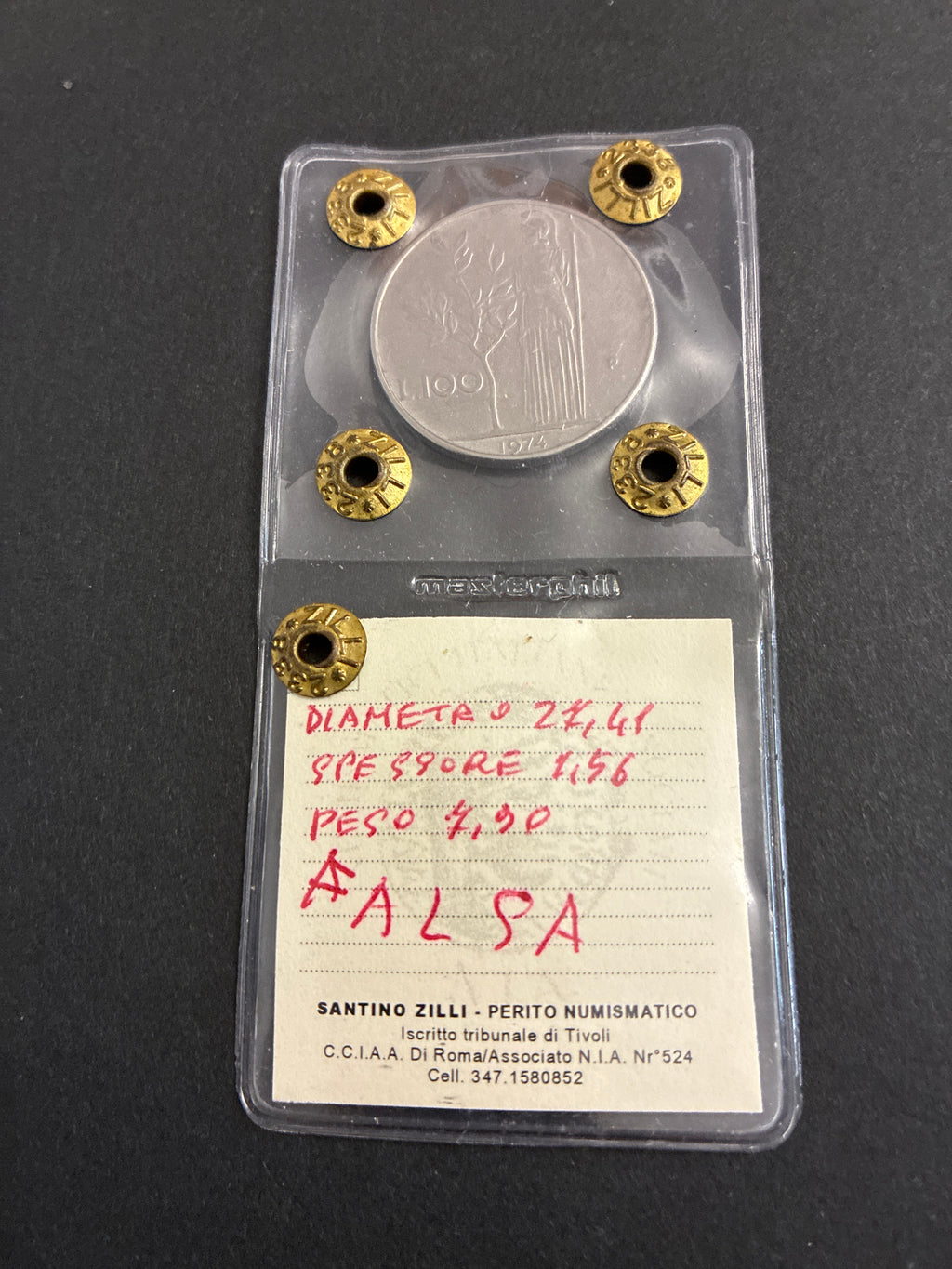 Falso d'Epoca 100 Lire 1974 "Asse Ruotato 180°" - Periziata