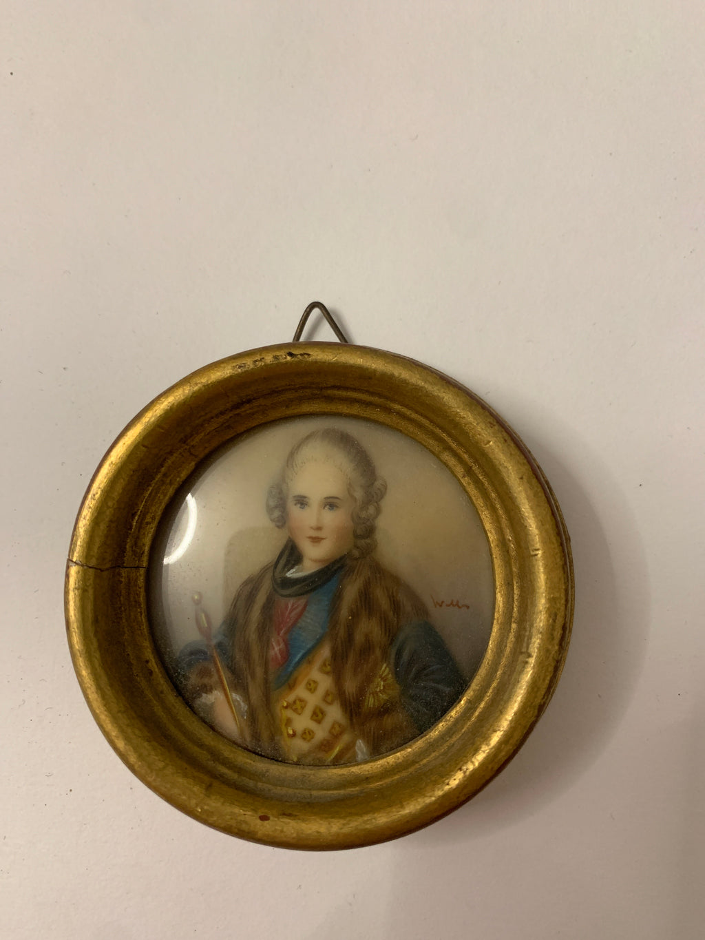 Miniatura Ritratto di Gentiluomo del '700 Firma Weber in Cornice Tonda Dorata