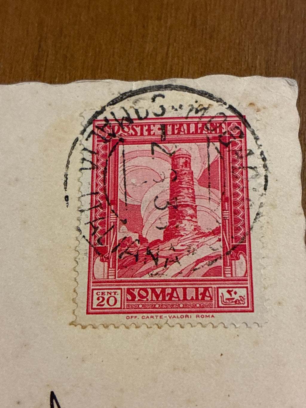 Somalia Italiana 1936 Cartolina Viaggiata da Mogadiscio a Roma Affrancata 20 Centesimi Faro Crispi la Nave del Deserto Camelli