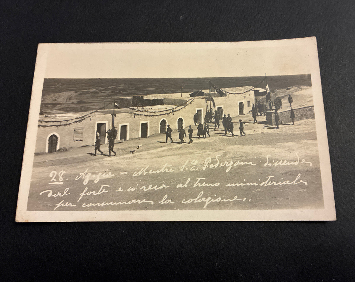 Fotocartolina Regio Esercito Libia - N. 28 Azizia - Visita S.E. Federzoni al Forte e Treno Ministeriale - Eccezionale Documento Storico Non Viaggiata