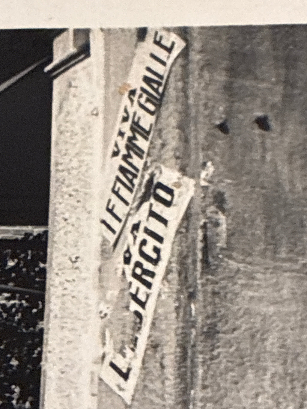 Foto Unica e Inedita WW2 - Ufficiale della Regia Guardia di Finanza con Cartello Propaganda Viva le Fiamme Gialle