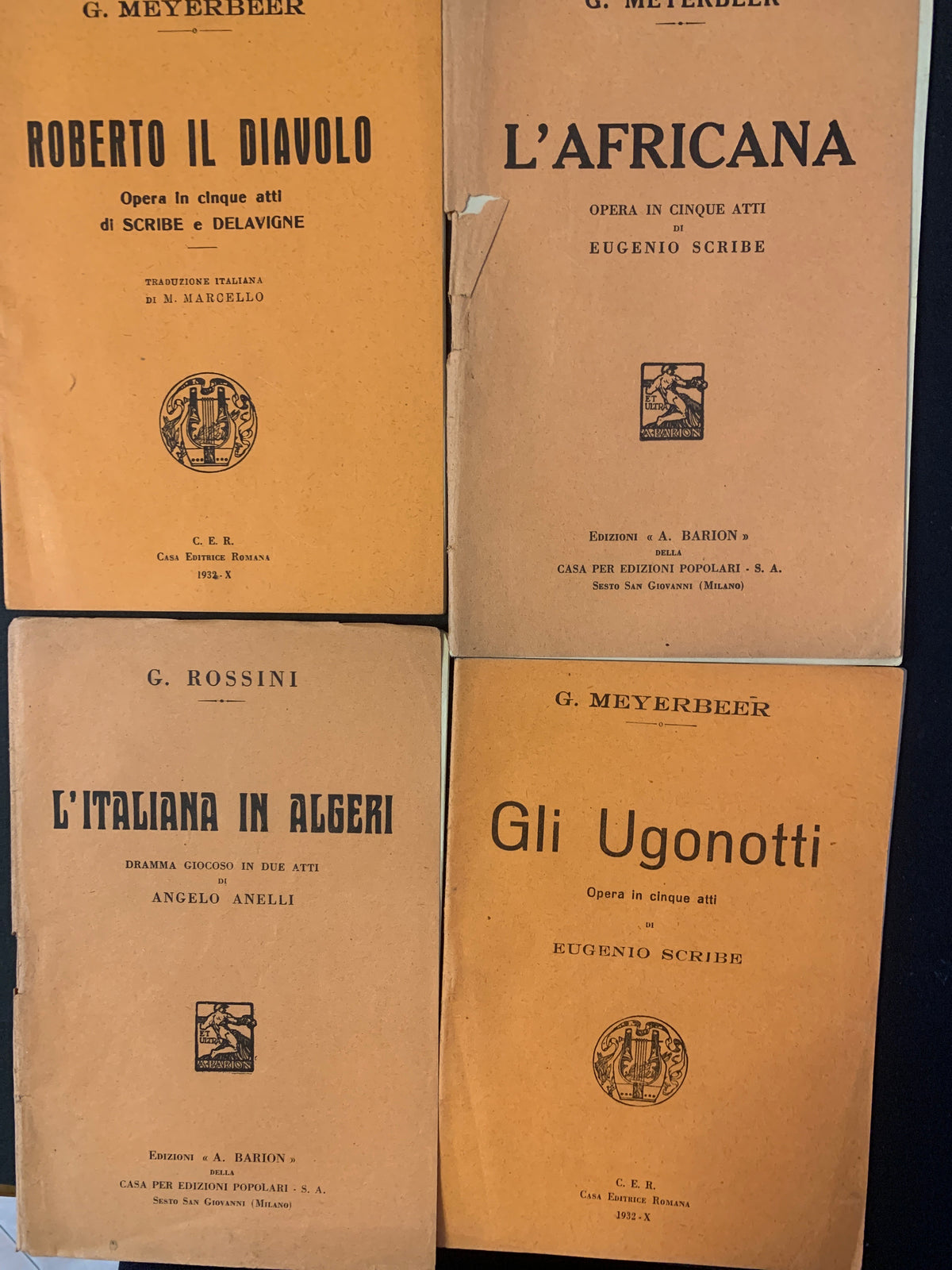 Lotto 4 Libretti d'Opera Vintage - Meyerbeer e Rossini - Barion e C.E.R. 1932