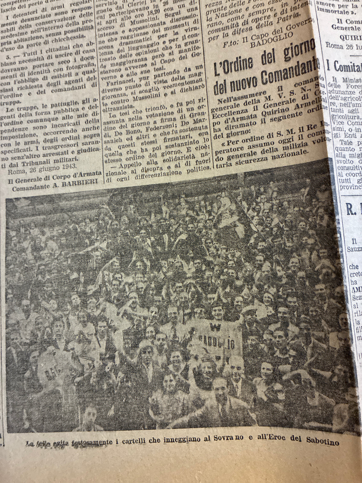 Quotidiano Originale Il Giornale d'Italia 27 Luglio 1943 - Caduta del Fascismo e Governo Badoglio