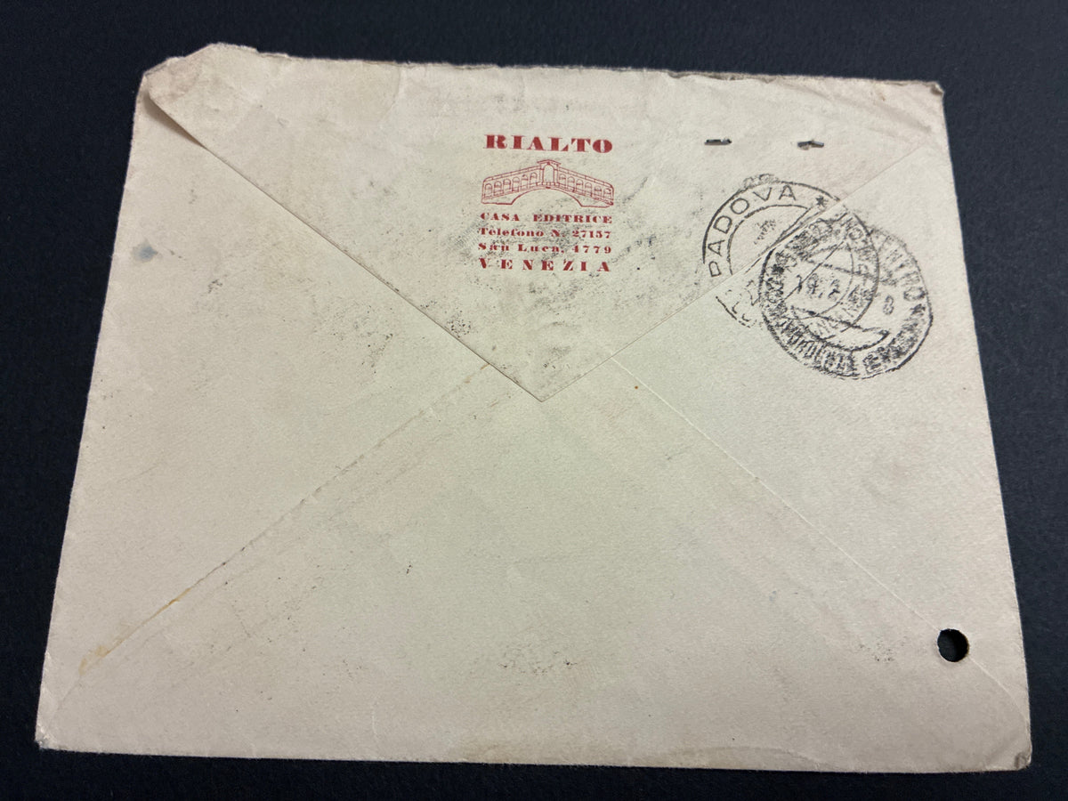 Busta via aerea della Luogotenenza del 1946 da Padova ad Asmara con blocco di 8 francobolli da 2 Lire