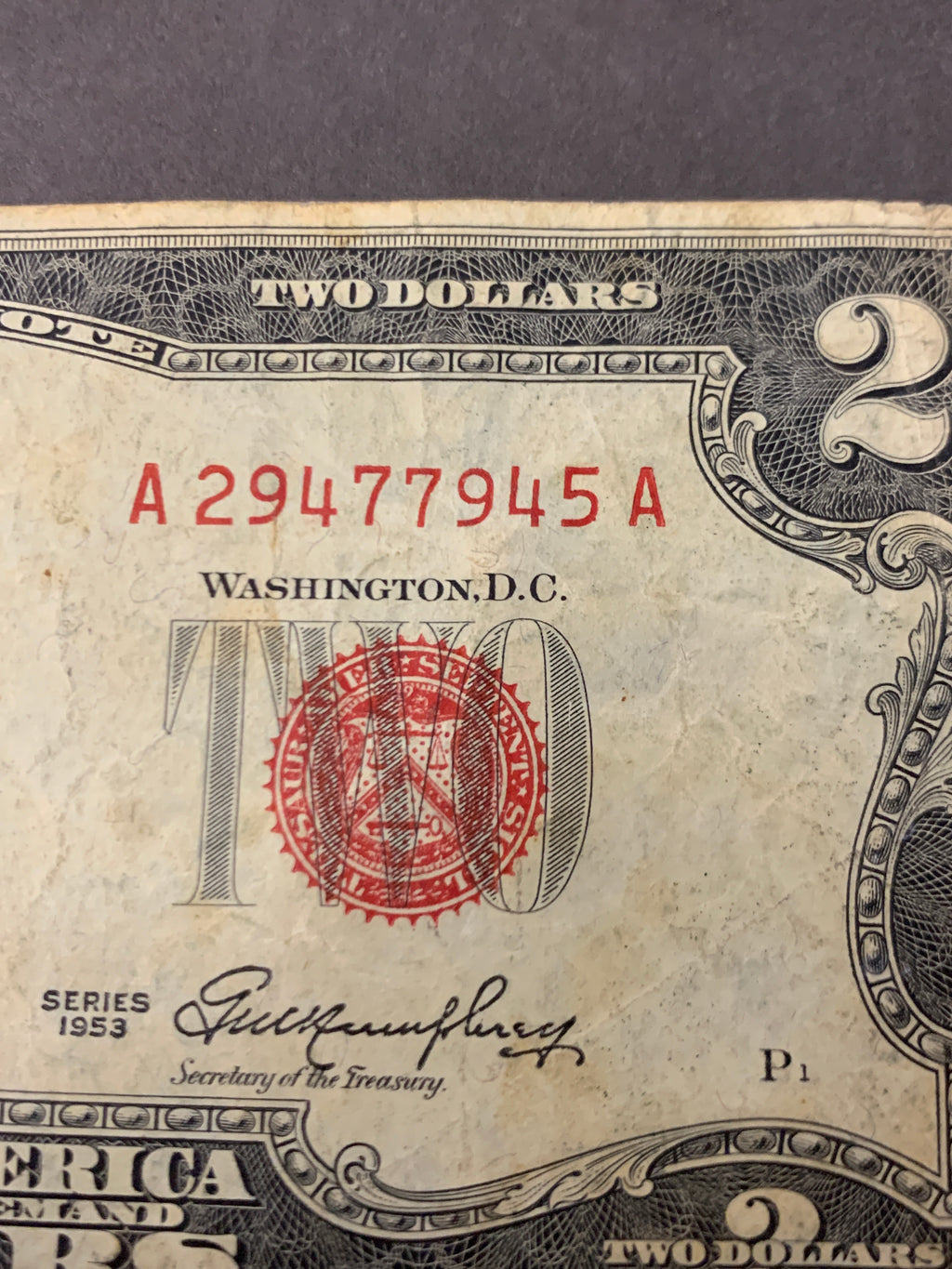 Banconota USA 2 Dollari 1953 - Red Seal Sigillo Rosso (Thomas Jefferson)⁠