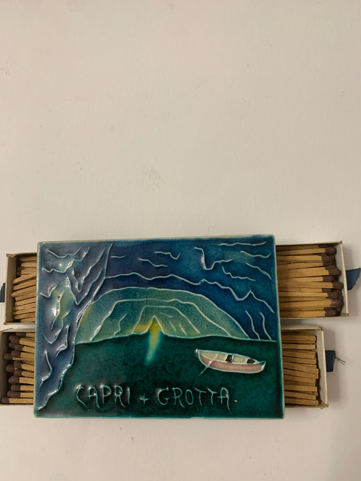 Portafiammiferi Vintage in Ceramica Souvenir Capri "Grotta Azzurra"