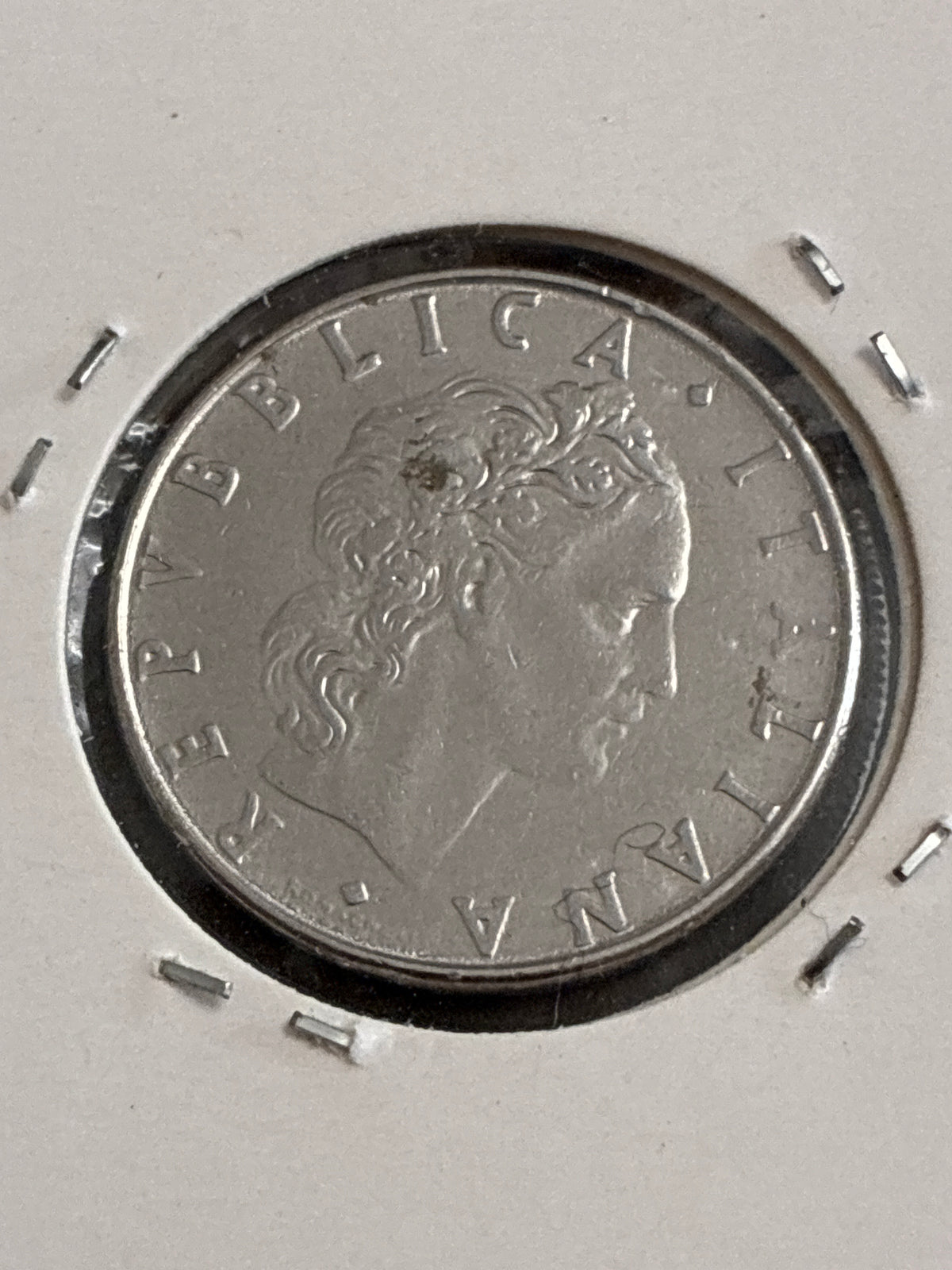 50 Lire 1982 Repubblica Italiana Vulcano variante con errore di conio asse ruotato di 20 gradi