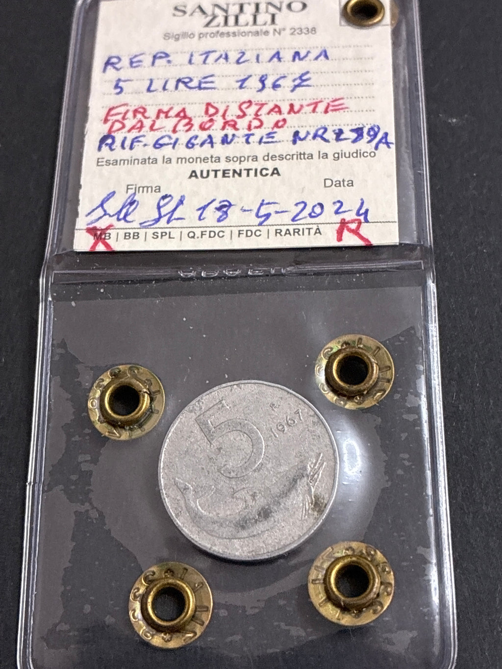 5 Lire 1967 "Delfino" – Variante Firma Distante dal Bordo, Rara, MB