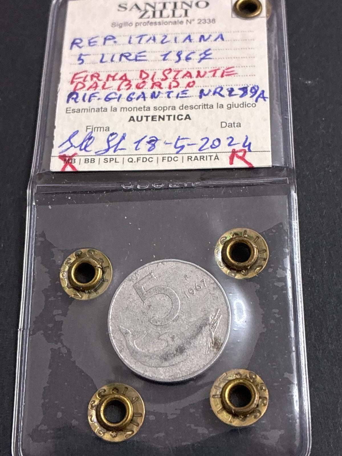 5 Lire 1967 "Delfino" – Variante Firma Distante dal Bordo, Rara, MB