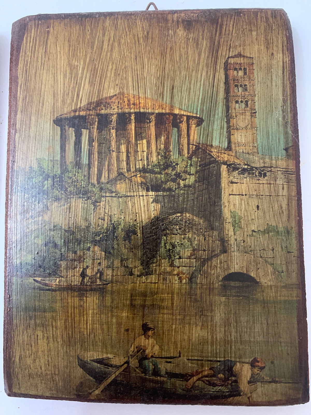 Lotto 4 quadretti vintage su legno – Scorci e vedute storiche (Roma / Italia)