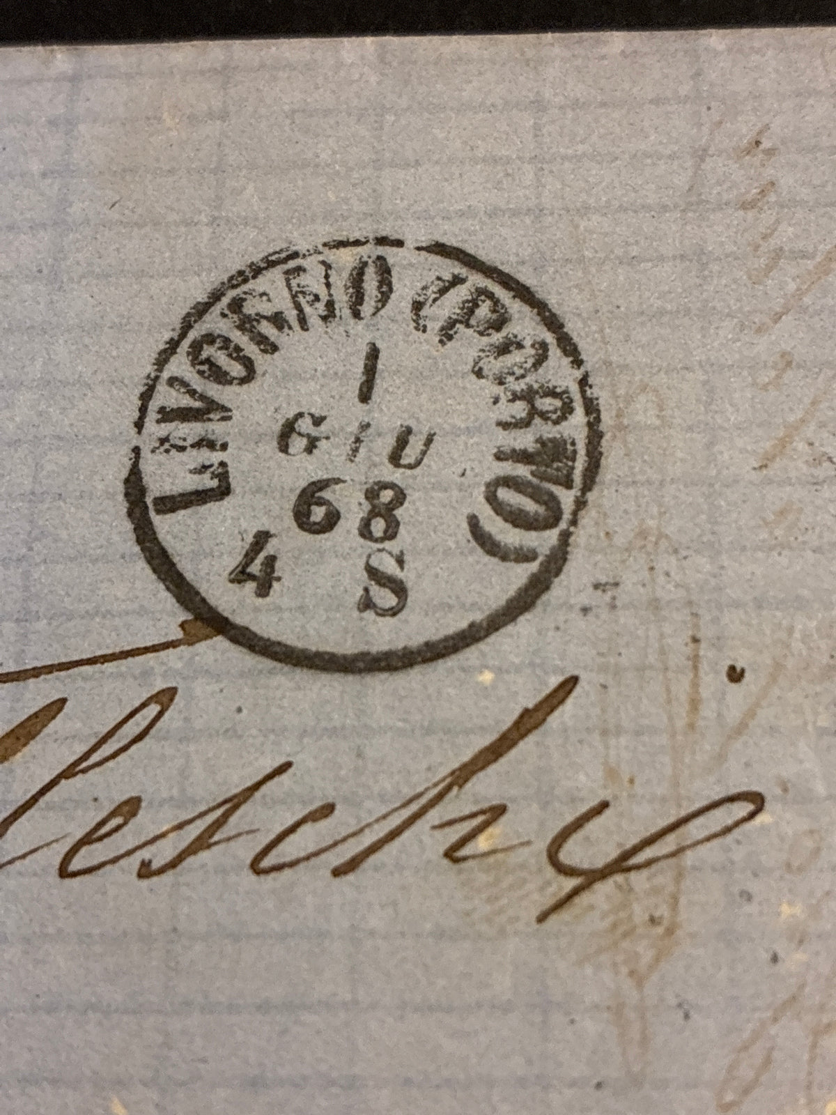 1868 - Lettera da Livorno (Porto) a Follonica con timbro collezione Curzio Batini