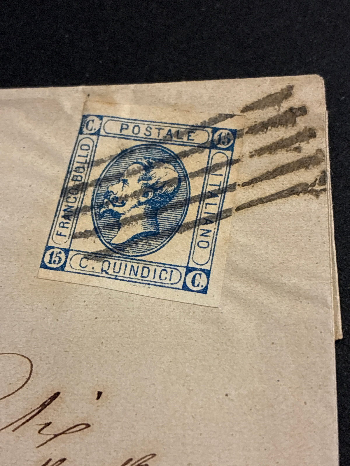 Busta 18/10/1863 Regno d'Italia 15 C. Litografico II Tipo Annullato a Barre con Transito Livorno e Lineare Batini