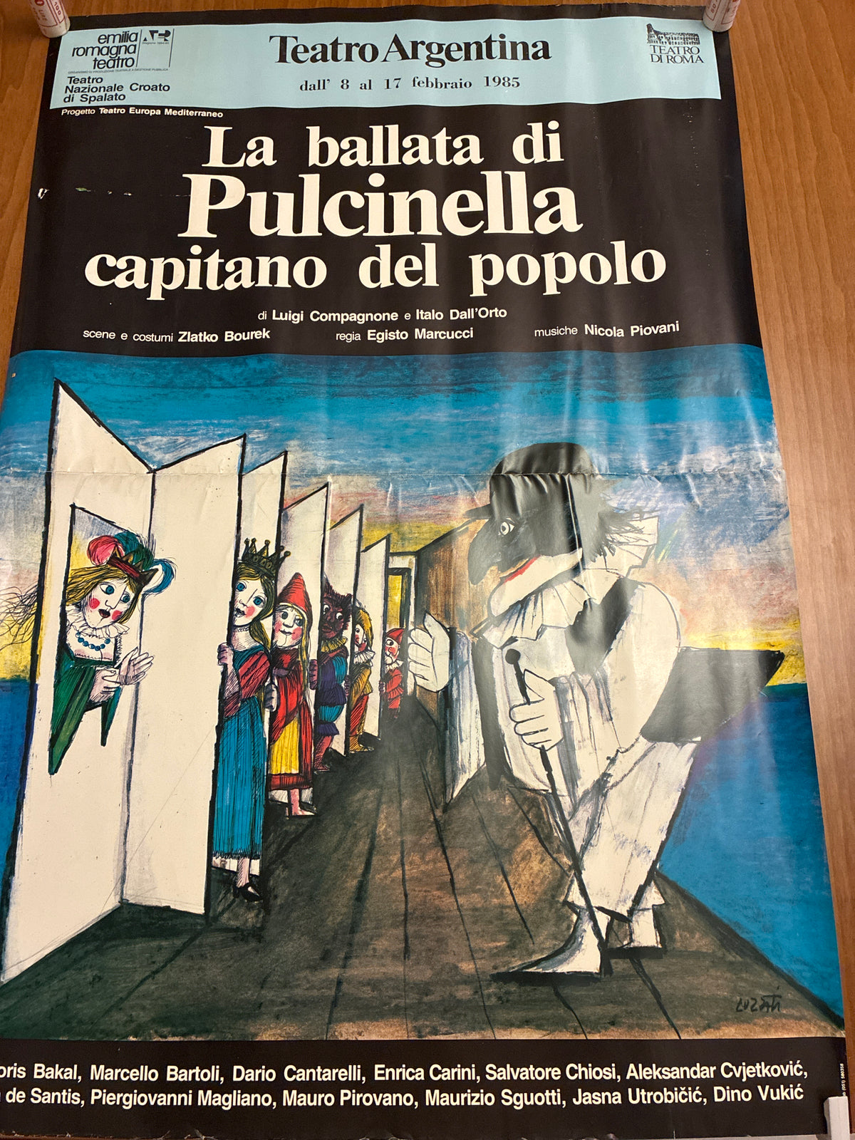 Manifesto teatrale originale "La ballata di Pulcinella capitano del popolo" - Teatro Argentina (1985)