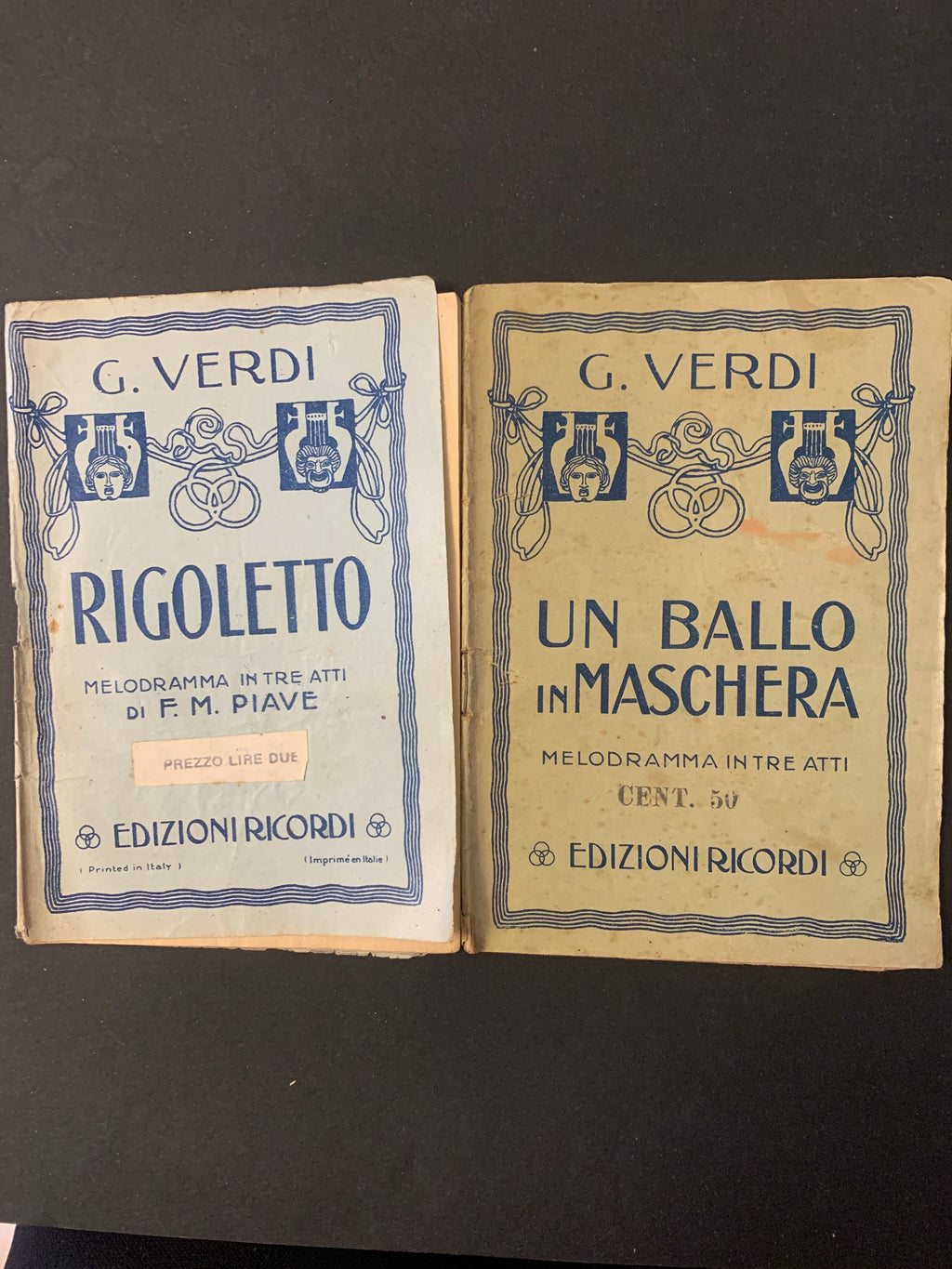 Lotto 2 Libretti d'Opera Rigoletto e Un Ballo in Maschera Giuseppe Verdi Ricordi D'Epoca