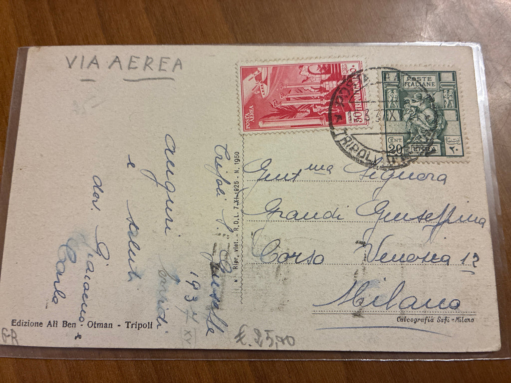 Cartolina Libia 1937 - Tripoli Piazza Italia Fontana - Timbro Meccanico Lotteria Automobilistica - Milano