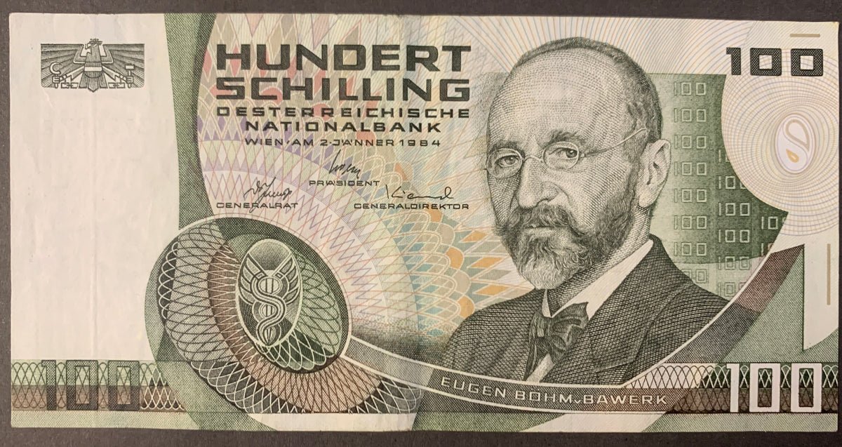 Banconota Austria 100 Scellini 1984 - Eugen Böhm-Bawerk